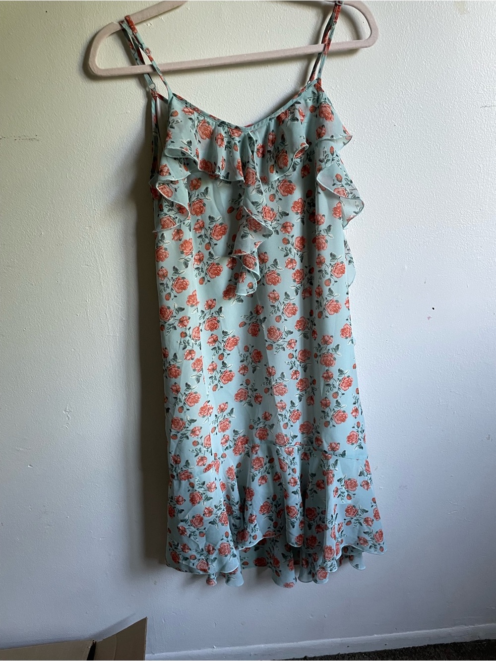 Not Rated Mint Slip Midi Dress with Coral Rose Print
